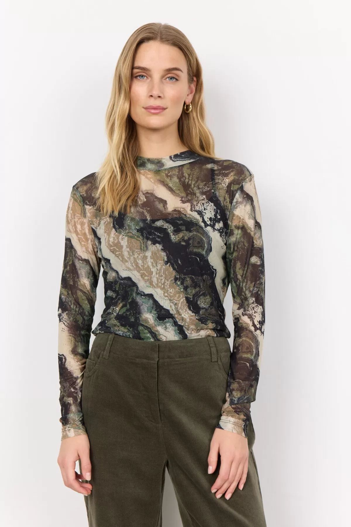 Soyaconcept T-Shirts And Tops-SC-ALDA AOP 55 T-shirt Dark green