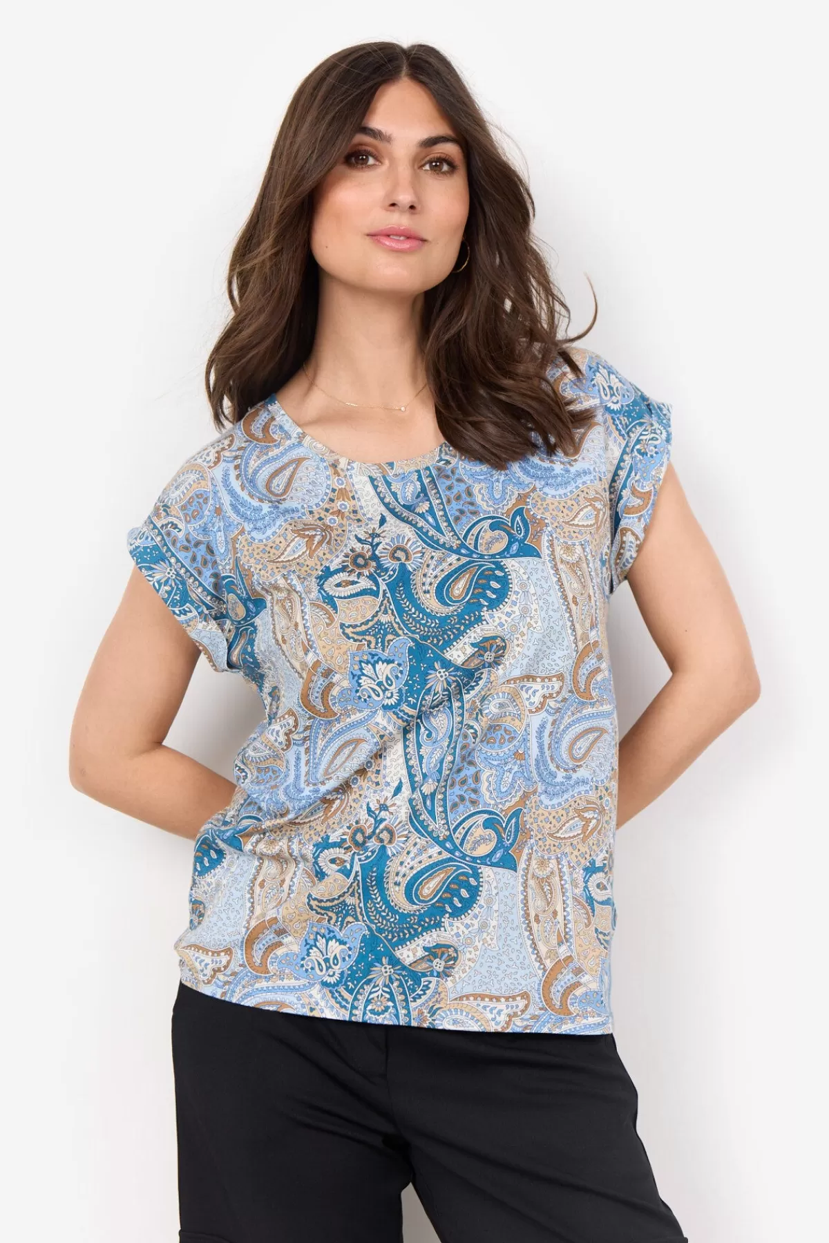 Soyaconcept T-Shirts And Tops-SC-FELICITY AOP 469 T-shirt Light blue