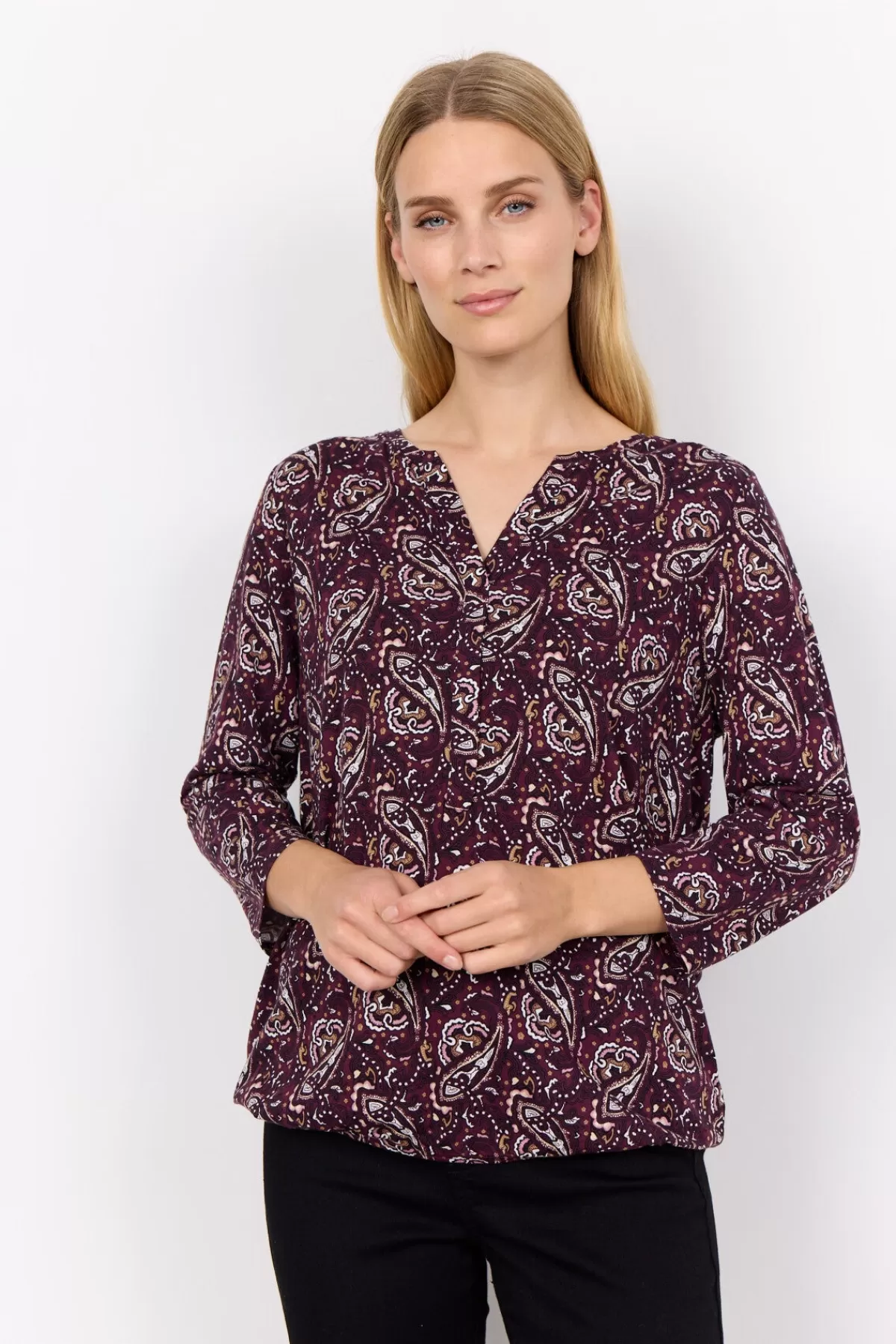 Soyaconcept T-Shirts And Tops-SC-FELICITY AOP 476 T-shirt Bordeaux