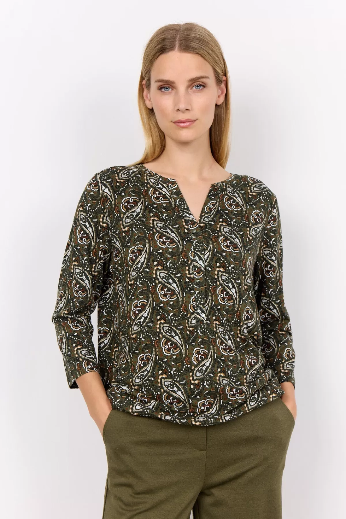 Soyaconcept T-Shirts And Tops-SC-FELICITY AOP 476 T-shirt Olive