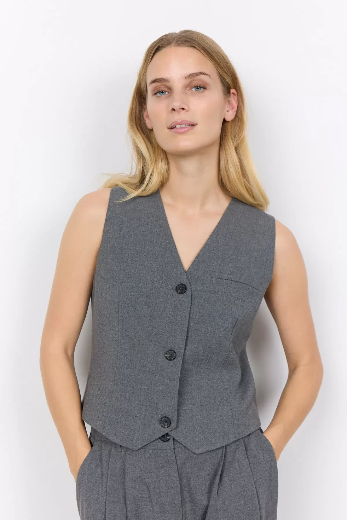 Soyaconcept T-Shirts And Tops-SC-FRANKIE 1 Waistcoat Grey