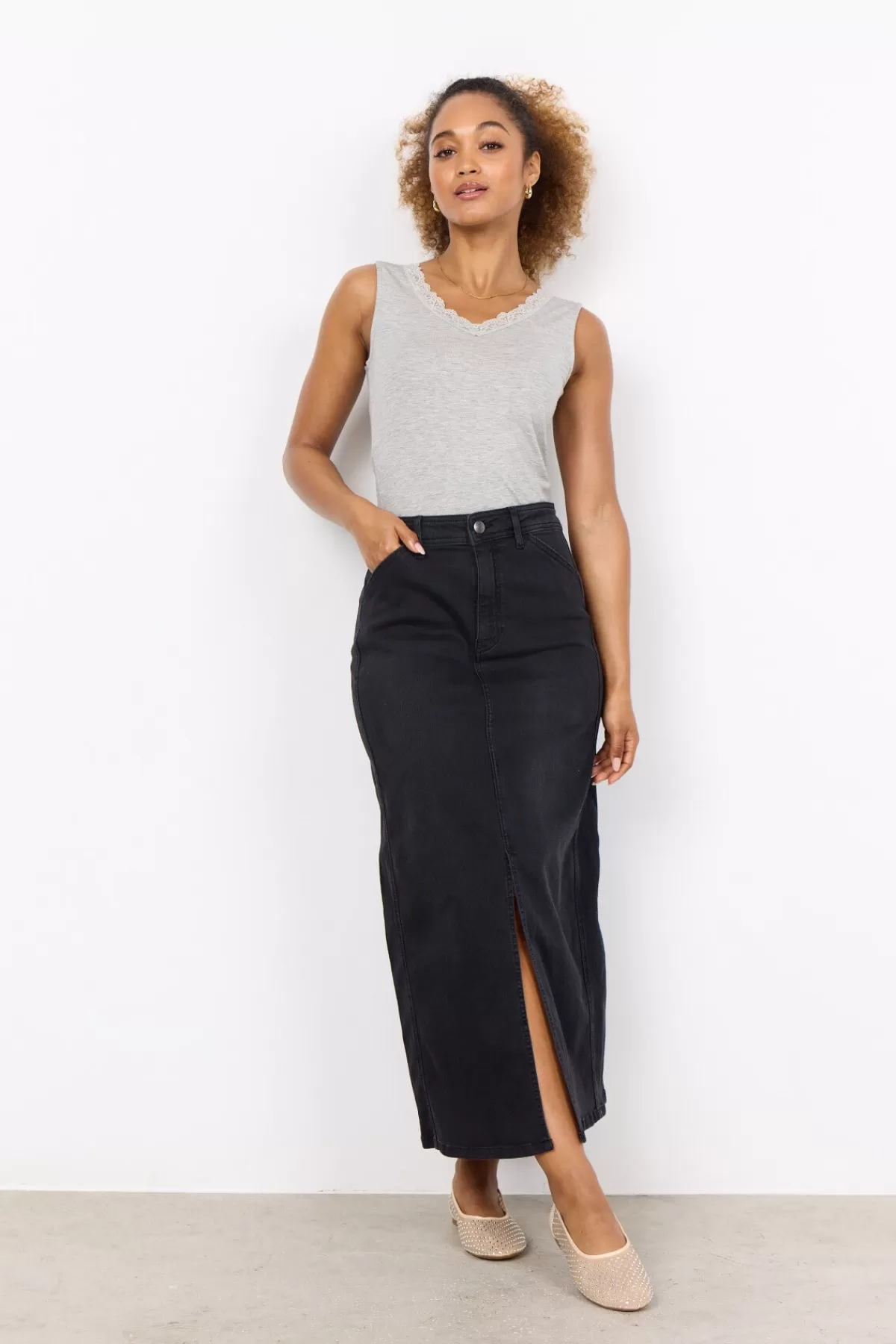 Soyaconcept Skirts-SC-KIMBERLY 32 Skirt Dark Grey Black